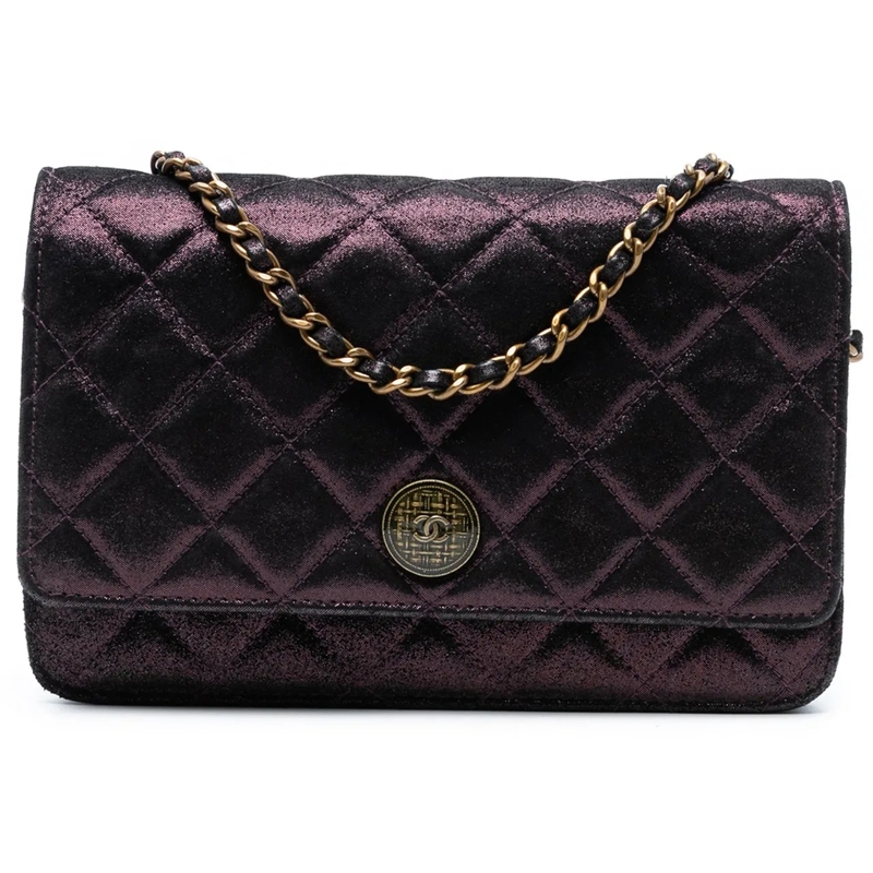 Chanel Schultertasche Quilted Iridescent Lambskin Tartan Button Wallet O lila