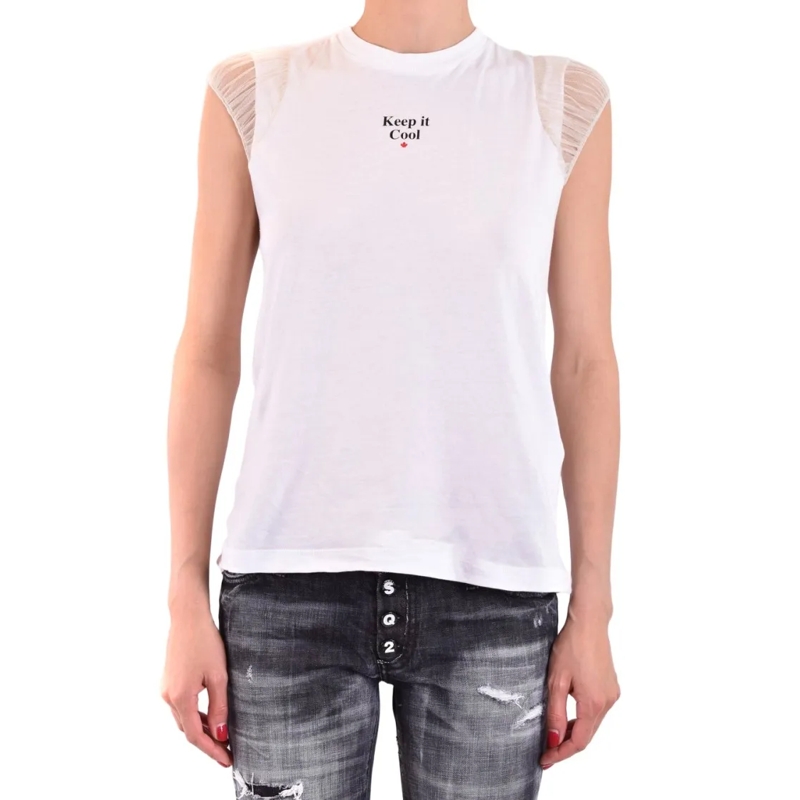 Dsquared2 T-Shirt Sleeveless T-Shirt With Sheer Mesh Detailing White
