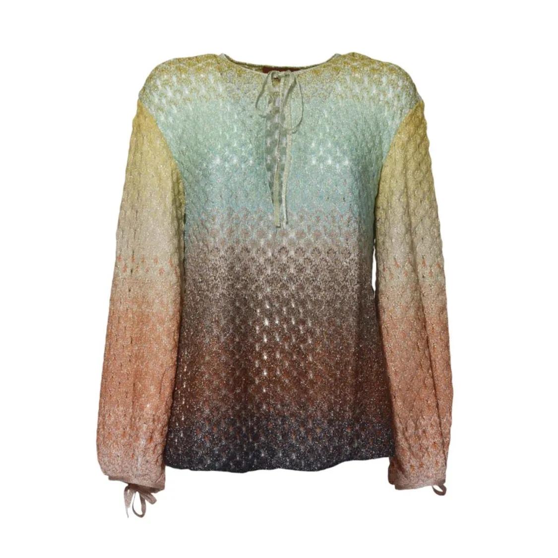 Thumbnail - Missoni - Multicolor Dégradé Viscose Lamé Lace Blouse - Größe 42 - bunt