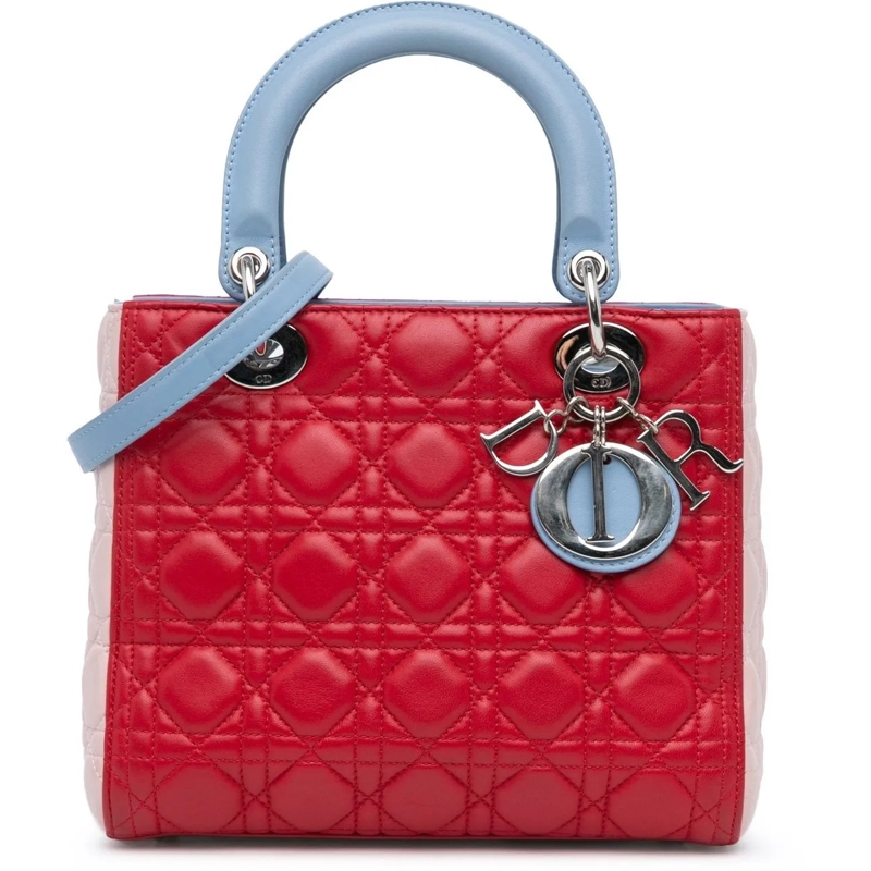 Christian Dior Tote Medium Tricolor Lambskin Cannage Lady Dior rot