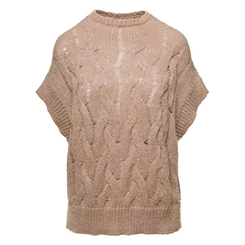 Antonelli Belluno' Beige Cable-Knit Sweater With Ribbed Trim Brown 