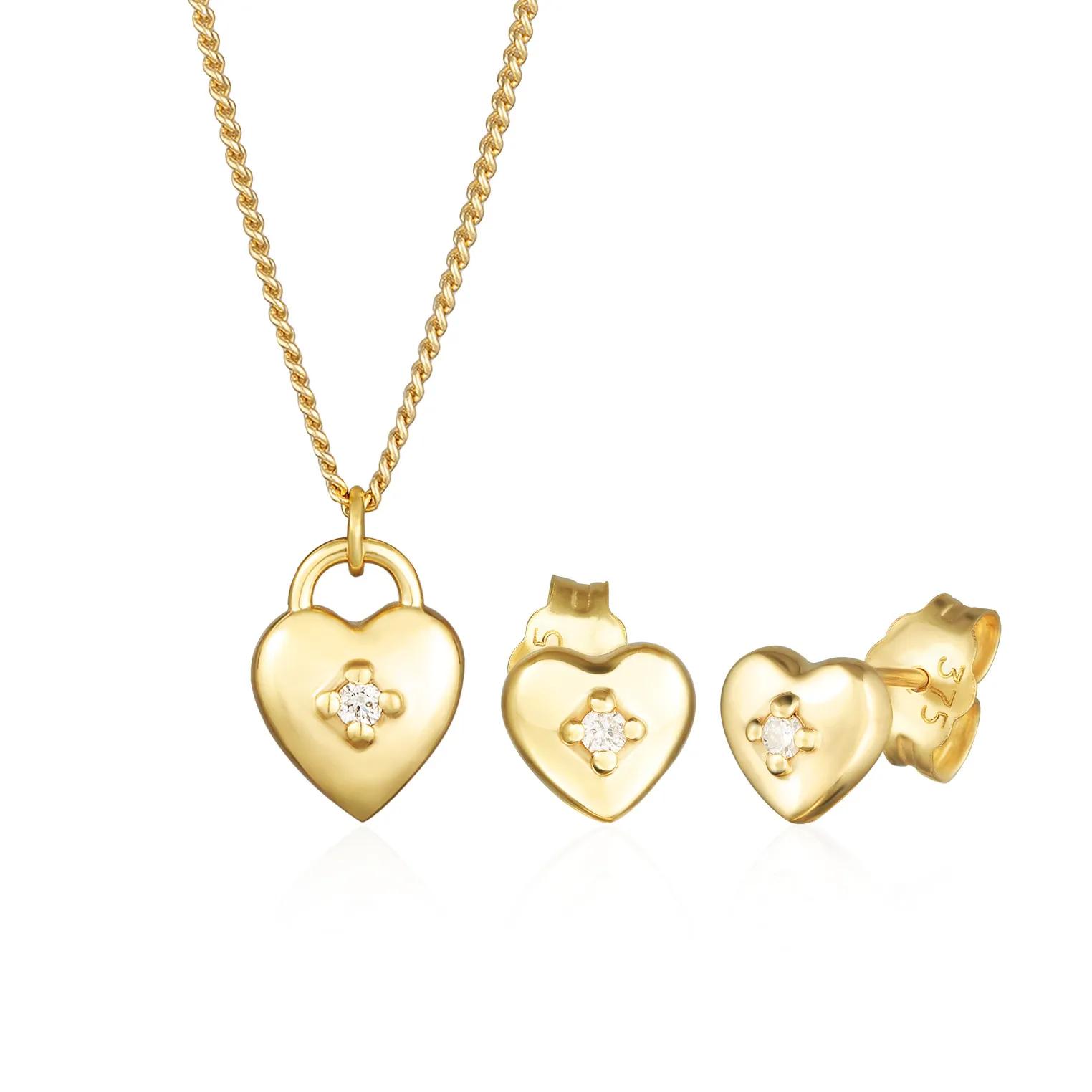 Elli Halsketten - Schmuckset Herz Liebe Solitär Diamant (0.015 ct.) - Gr. unisize - in Gold - für Damen