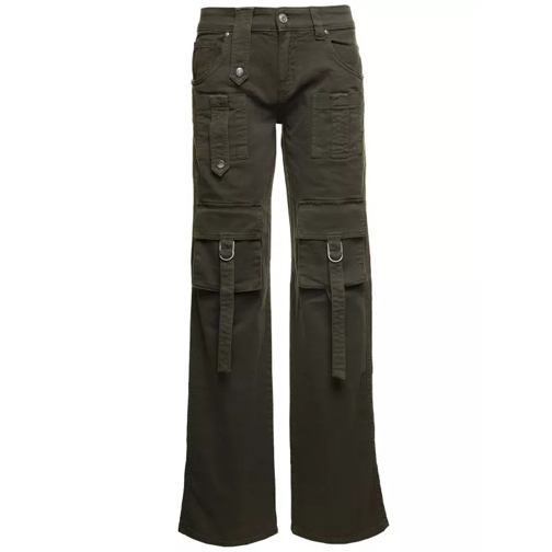 Blumarine Military Green Cargo Jeans With Buckles And Brande Green Jeans
