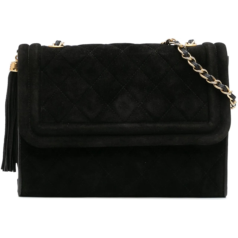 Chanel Sac à bandoulière Quilted Suede Tassel Flap schwarz