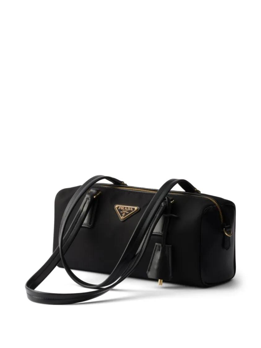 Prada Hobo bags Structured Black Handbag With Gold-Tone Hardware in zwart