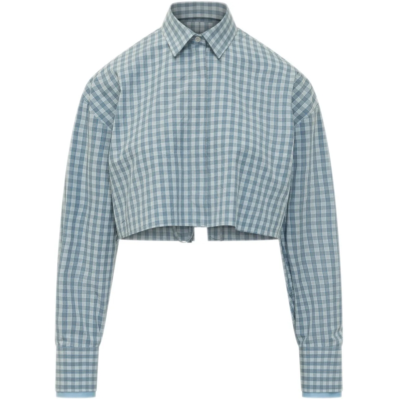MSGM Chemisier Camicia Corta a Quadri hellblau