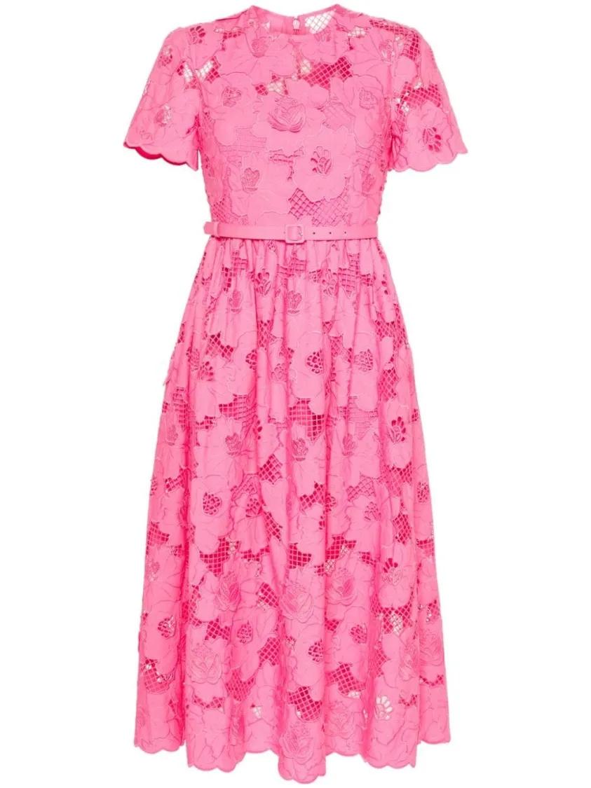 Thumbnail - self-portrait - Guipure-Lace Midi Dress - Größe 8 - pink