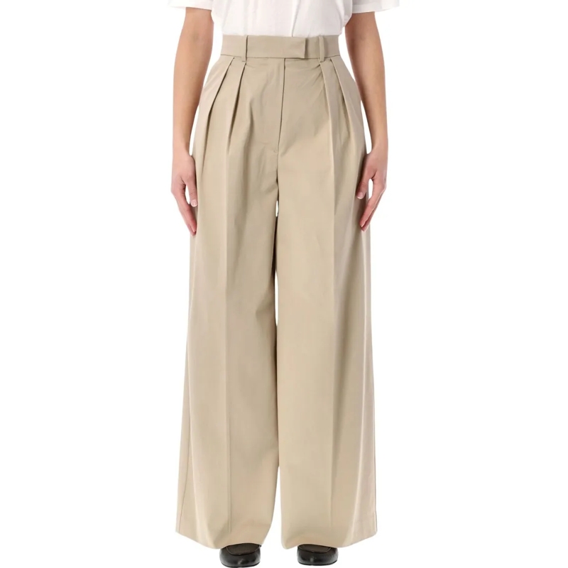 Anine Bing  High-Rise Wide Trousers With Double Front Pleats A Neutrals