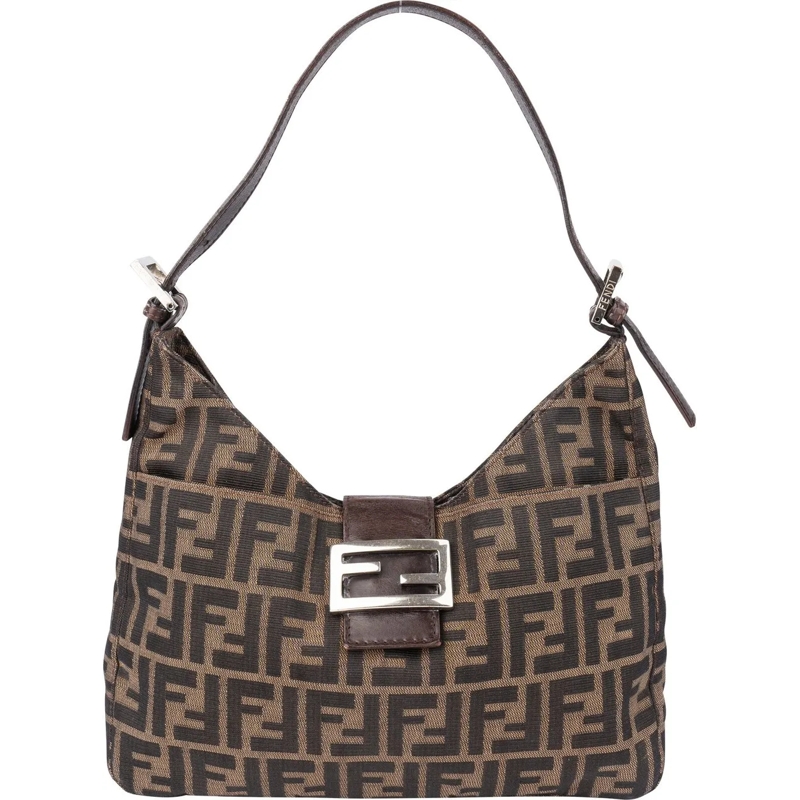 Fendi Schultertasche Fendi FF Monogram Baguette Buckle Shoulder Bag braun