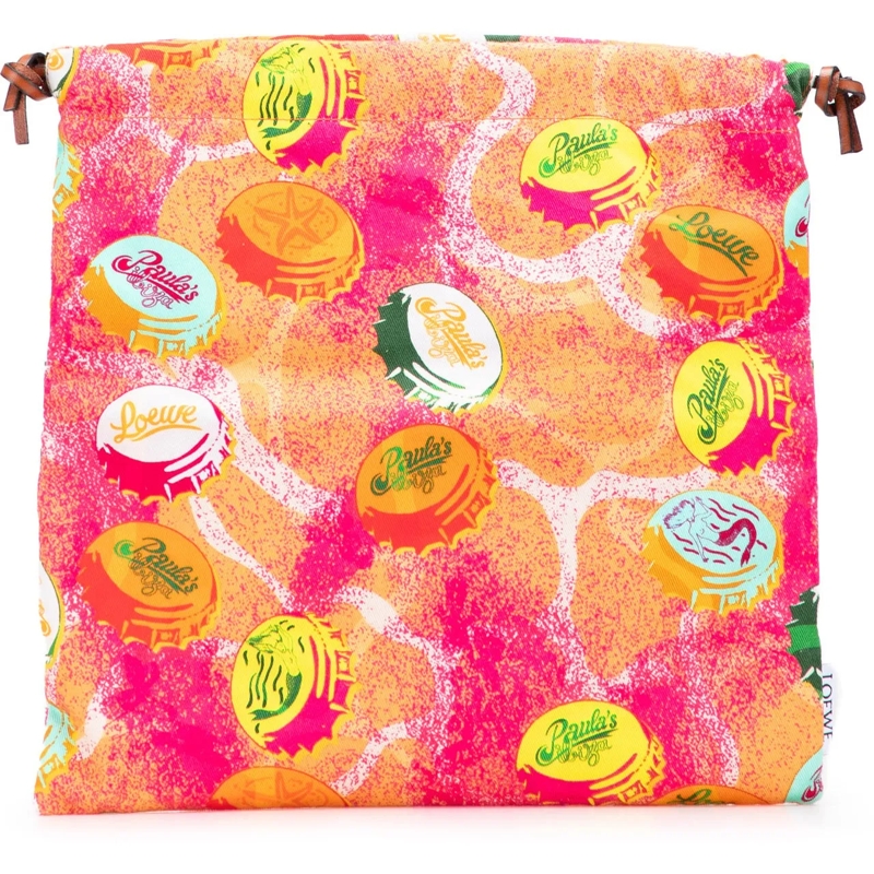 Loewe Necessaire Paulas Ibiza Canvas Bottle Cap Print Drawstring Po orange