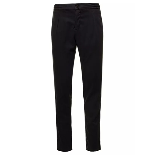 Kiton Black Slim Trousers With Elasticated Waistband In  Black Byxor