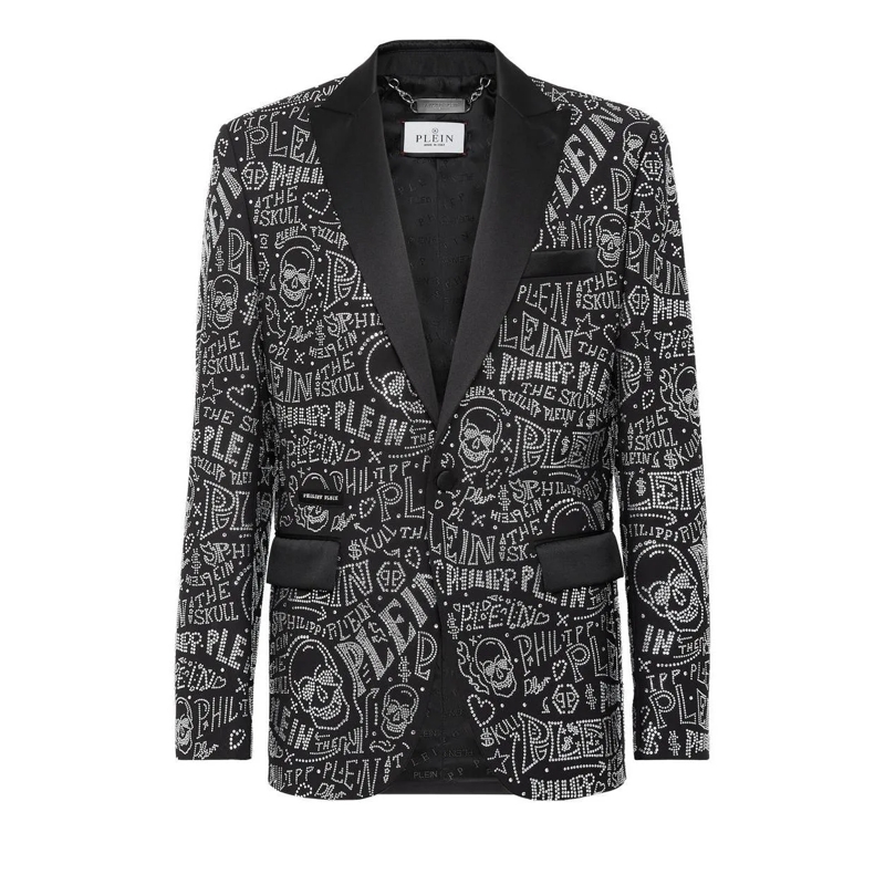 Philipp Plein Blazer Einknopf-Blazer Slim Fit Skull And Plein Mit Schmu schwarz