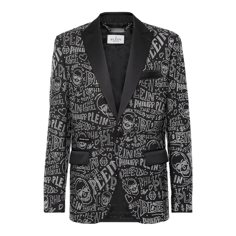 Philipp Plein Blazer Einknopf-Blazer Slim Fit Skull And Plein Mit Schmu schwarz