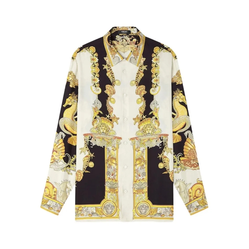 Versace Hemd Gold-Tone Coral Theatre Print Long-Sleeve Shirt Neutrals