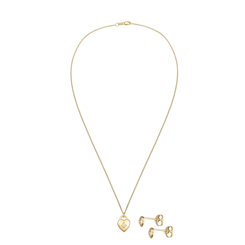 Elli Mittellange Halskette Schmuckset Herz Liebe Solitär Diamant (0.015 ct.)  gold(Image 3)