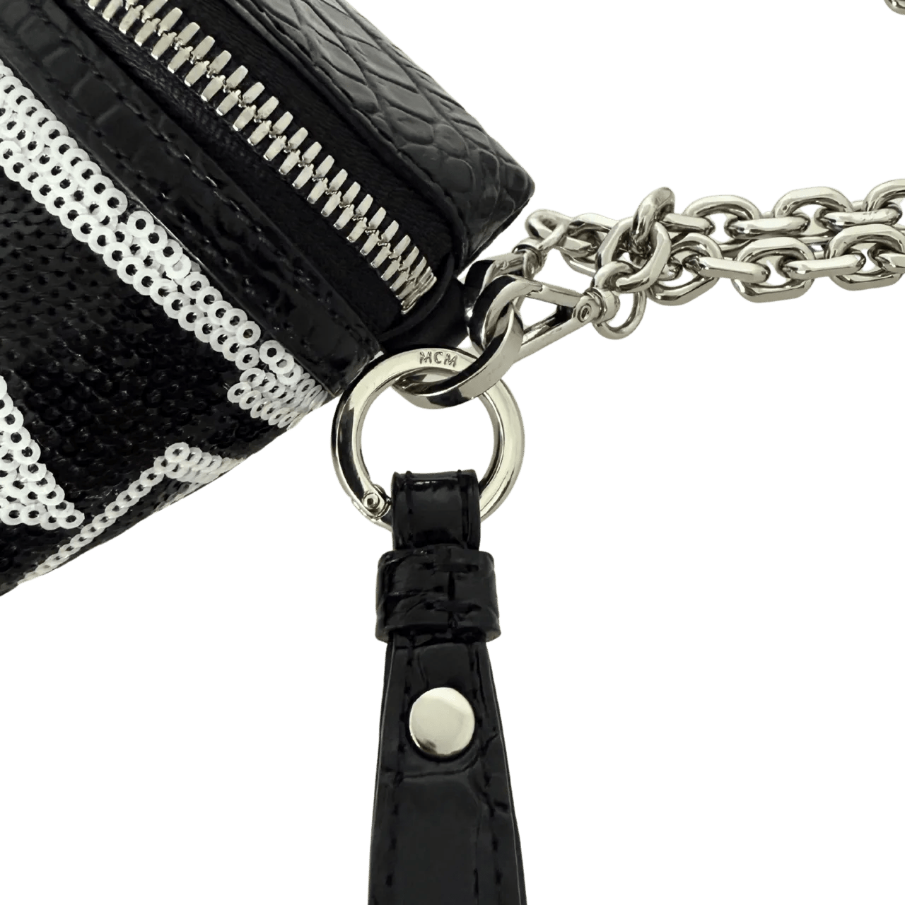 Thumbnail - MCM Hobo Bags - MCM Geo Croco shoulder bag with sequins, black - Gr. unisize - in Schwarz - für Damen