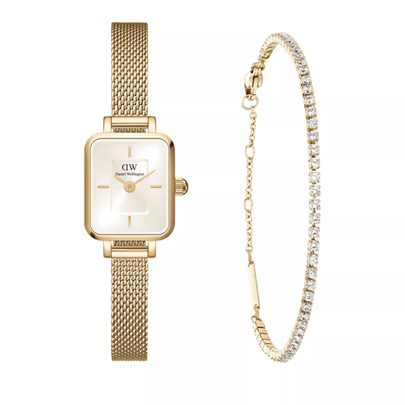 Daniel Wellington Chronograph Dw Combo Quadro Mini G Champagne  + Bracc Tennis G gold