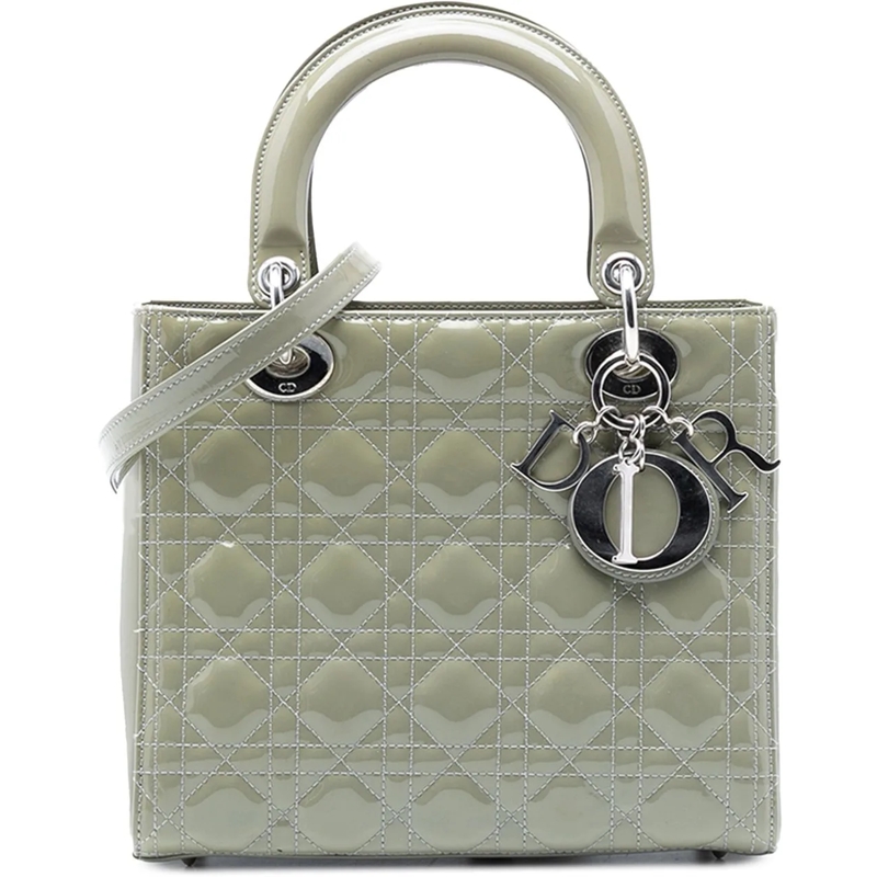 Christian Dior Schultertasche Medium Patent Cannage Lady Dior grün