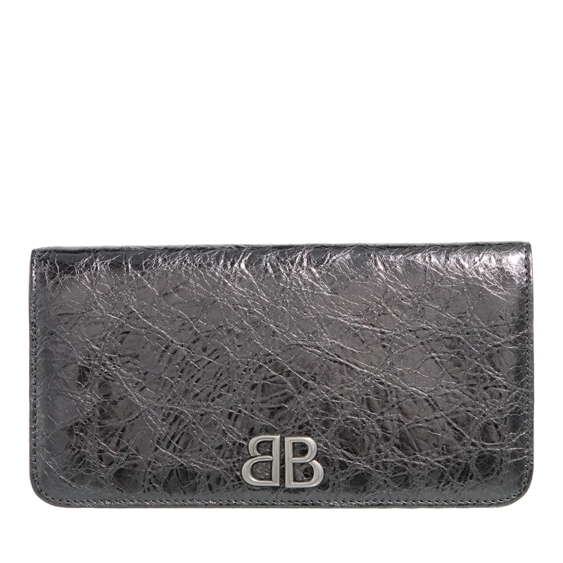 Balenciaga Bi-Fold-Portemonnaie Logo Plaque Metallic Bifold Wallet Steel Grey