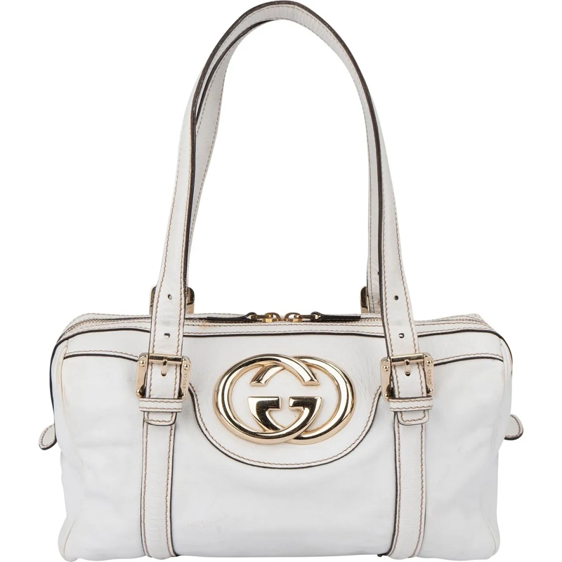 Gucci Schultertasche Gucci White Leather GG Handbag weiß
