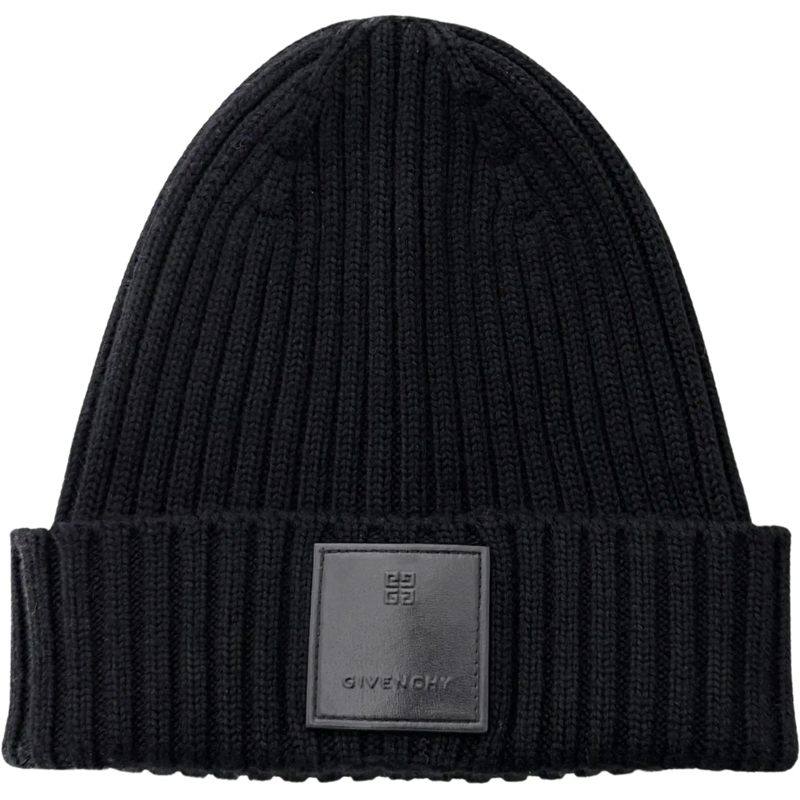 Givenchy Mütze Givenchy Logo-Patch-Strickmutze aus Wolle Schwarz  schwarz