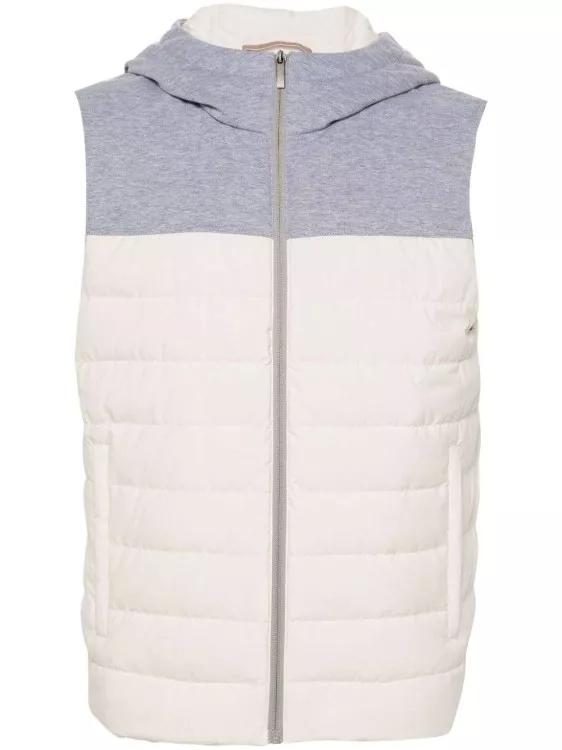 Thumbnail - Peserico - Grey Hooded Quilted Gilet - Größe 56 - grau
