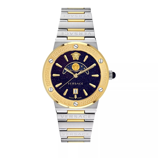 Versace Greca Logo Moonphase Ss+Black Acrylic Ring Quartz Watch