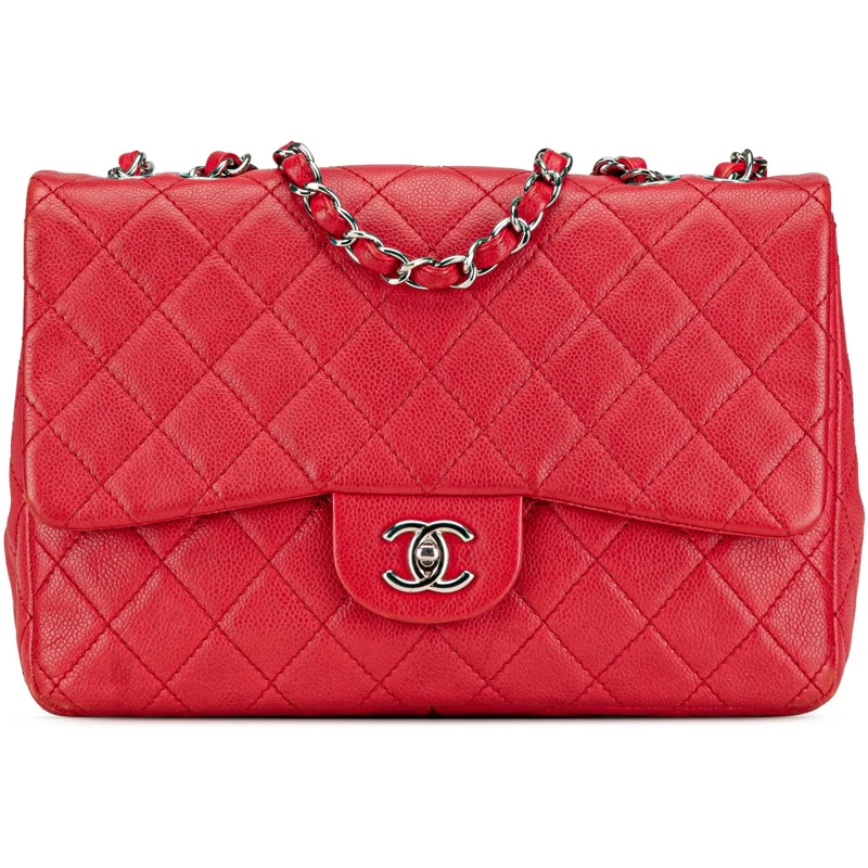 Chanel Sac à bandoulière Jumbo Classic Caviar Single Flap rot