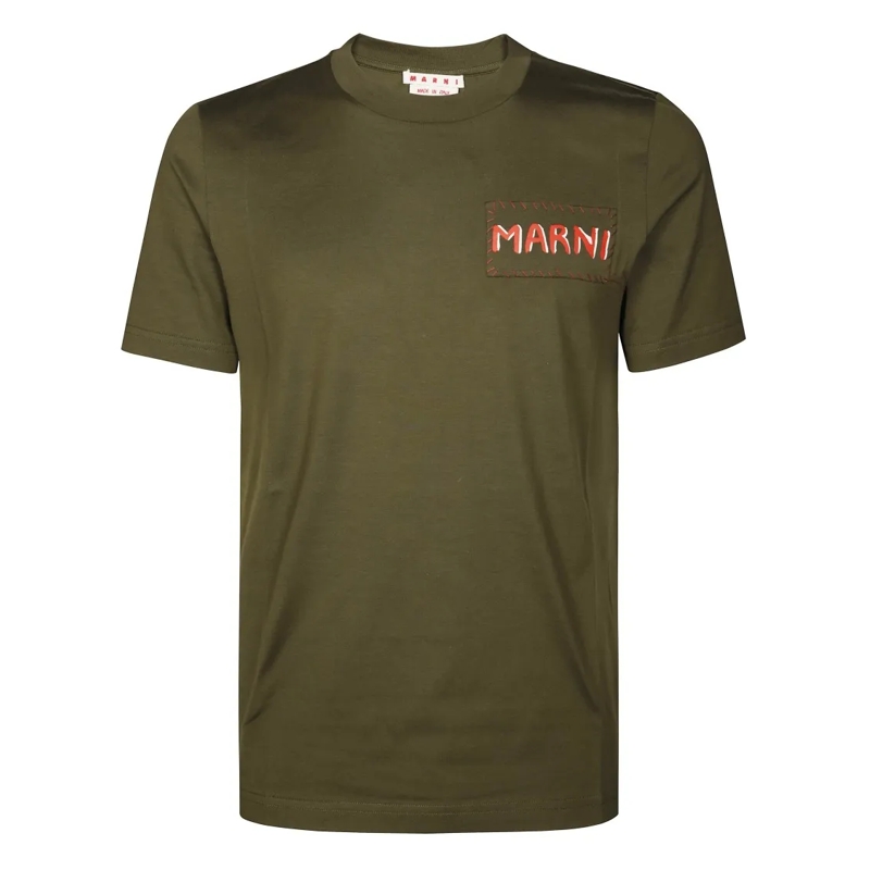 Marni Chemise Crew Neck T-Shirt With Embroidered Patch Grün