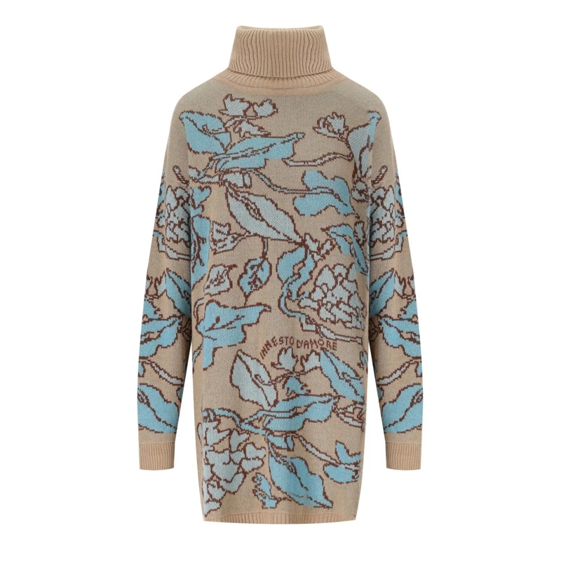 Twin-Set Pull à col roulé Maxi Pullover With Floral Pattern Neutrals