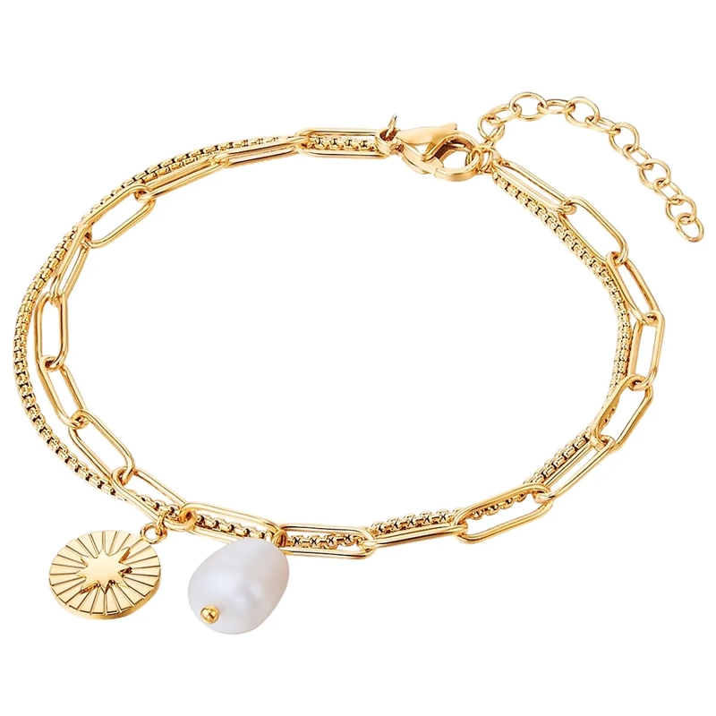 Valero Pearls Armband Edelstahl Armband Süßwasser-Zuchtperle gold