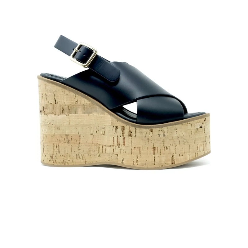 Paloma Barceló Sandales Black Leather Begonia Wedge Sandals Neutrals
