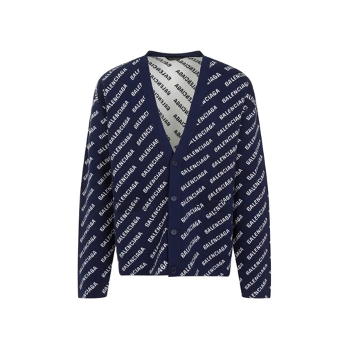 Balenciaga Navy Blue Cotton All-Over Cardigan Blue Cardigan