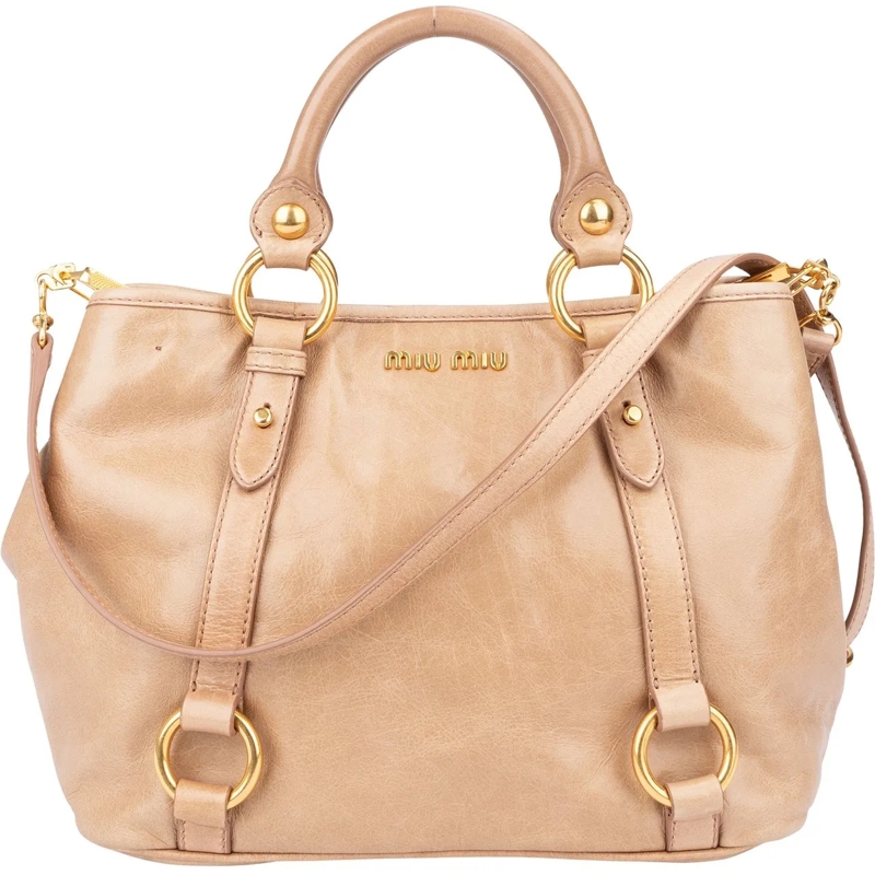 Miu Miu Schultertasche Miu Miu Classic Leather City Handbag beige