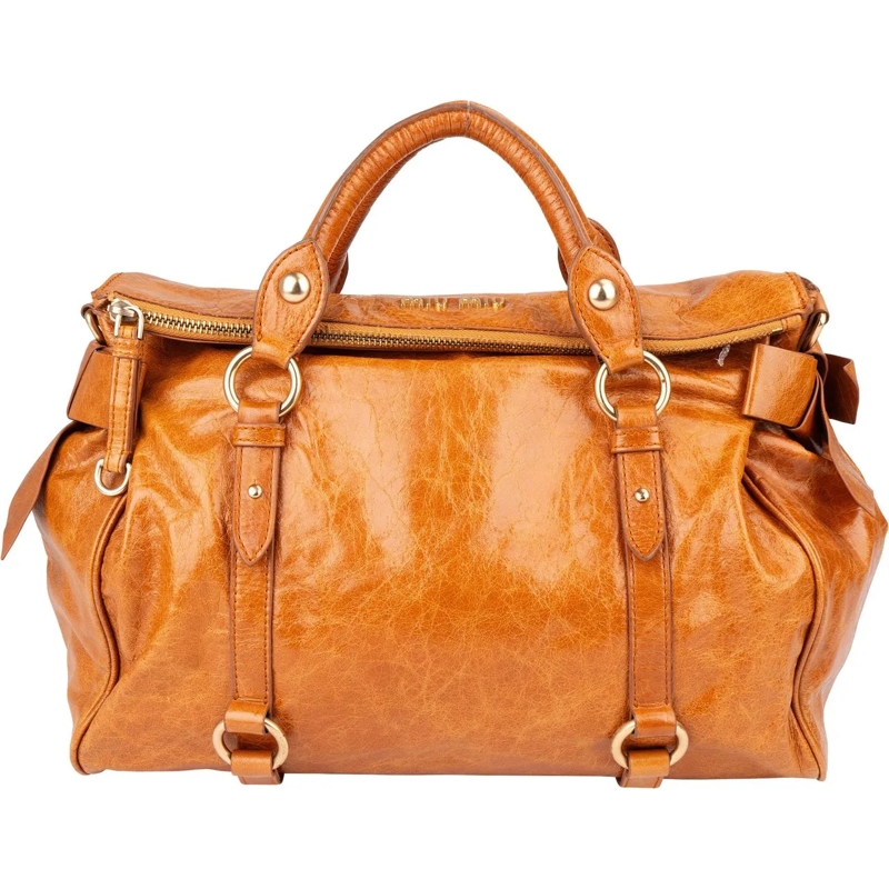 Miu Miu Tote Miu Miu Vitello Lux Bow Satchel City Handbag braun