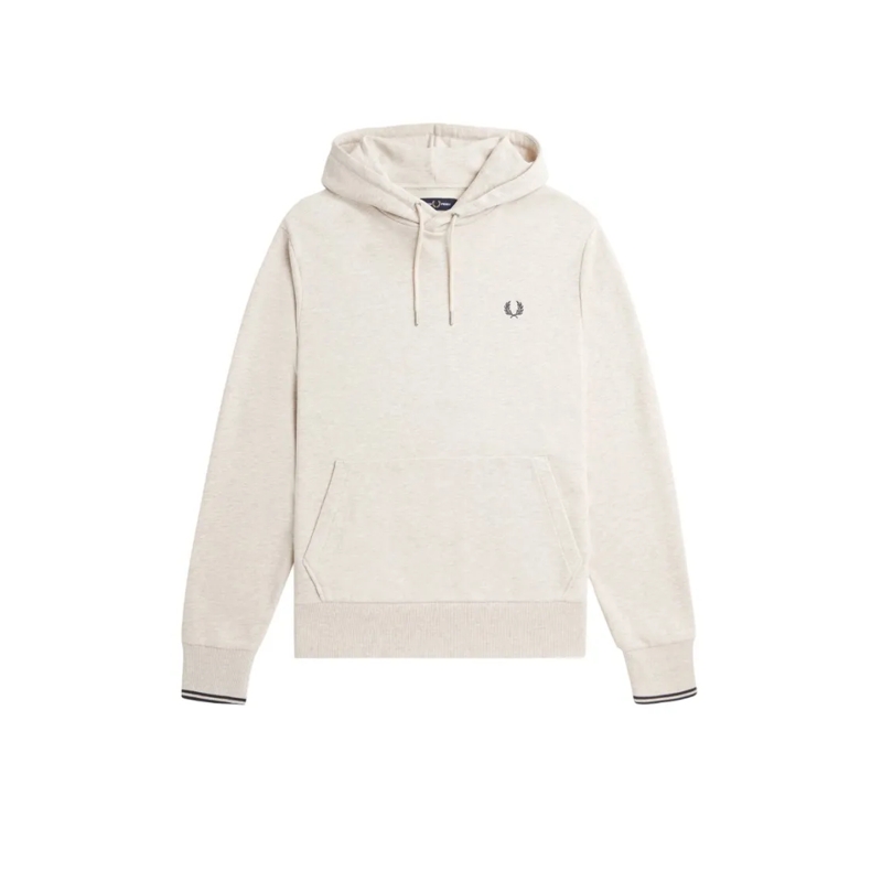 Fred Perry  French Terry Cotton Hoodie With Iconic Laurel Wrea Neutrals