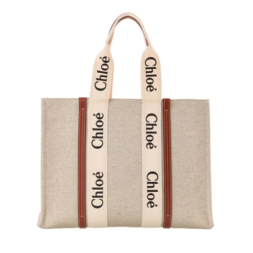 Chloé Woody Logo Tote Bag  White/Brown Rymlig shoppingväska