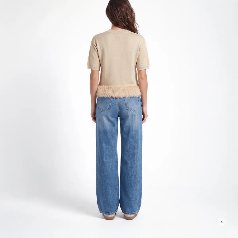Marc Aurel  Pullover- Saumkante aus Pelzgarn- mit Rippenkan beige(Image 4)