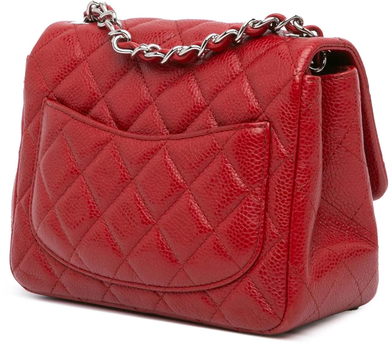 Chanel Hobo bags 2010-2011 Mini Square Classic Caviar Single Flap in rood