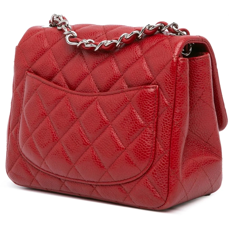 Chanel Schultertasche Mini Square Classic Caviar Single Flap rot