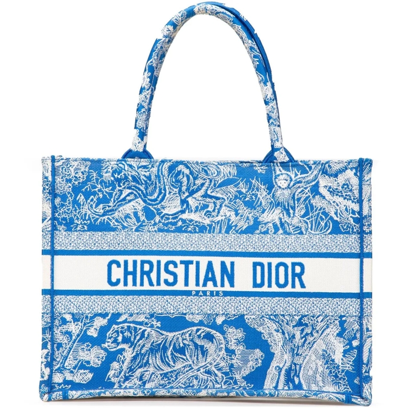 Christian Dior Shopper Medium Canvas Embroidered Dioriviera Toile De Jouy blau