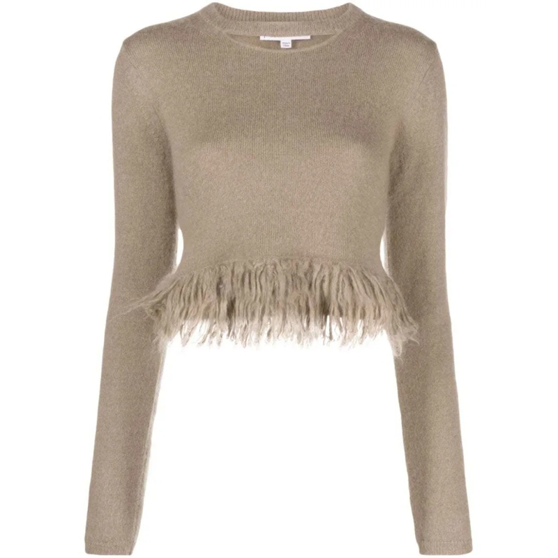 J.W.Anderson Pull Fringed-Hem Cropped Knitwear Jumper Brown