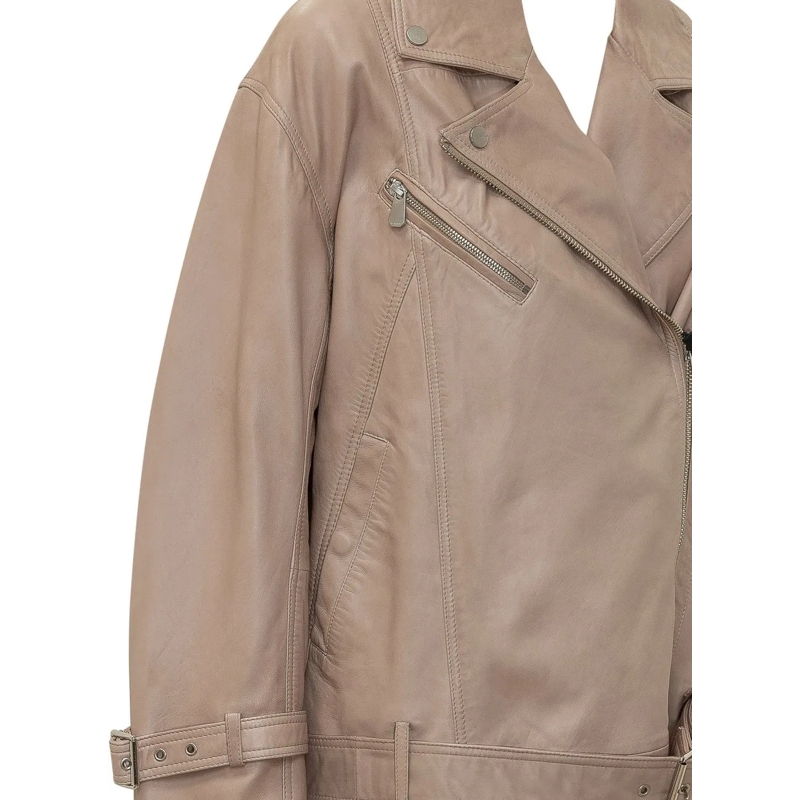 Pinko Veste en cuir Giacca Biker Candy con Cintura e Zip beige(Image 4)