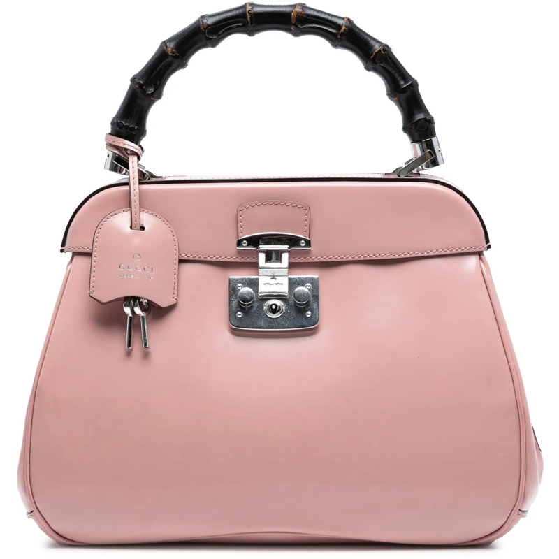 Gucci Tote Medium Smooth Calfskin Bamboo Lady Lock Handbag rose