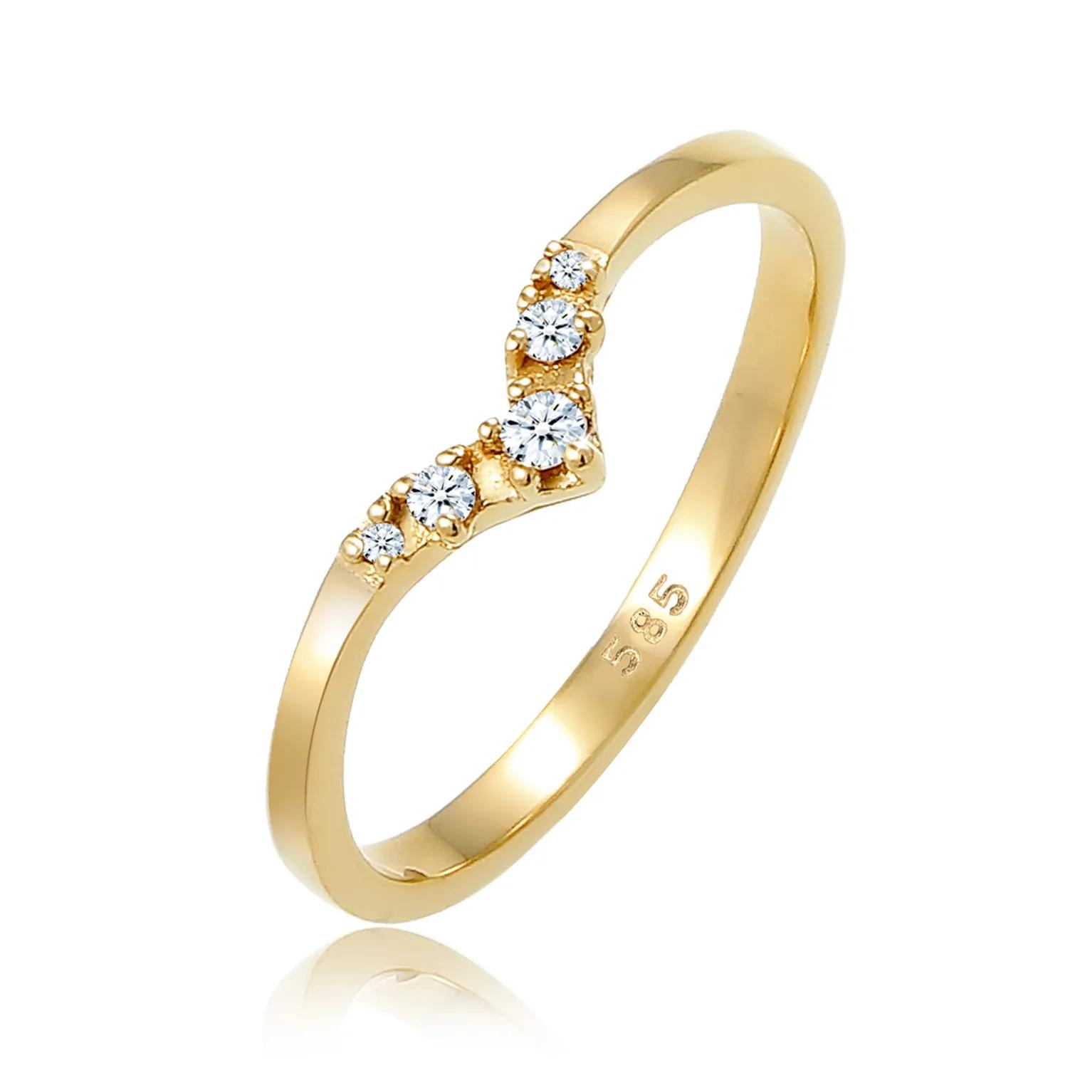 Elli Ringe - Ring Verlobungsring V-Form Diamant 0.07 ct 585 Gel - Gr. 52 MM - in Gold - für Damen