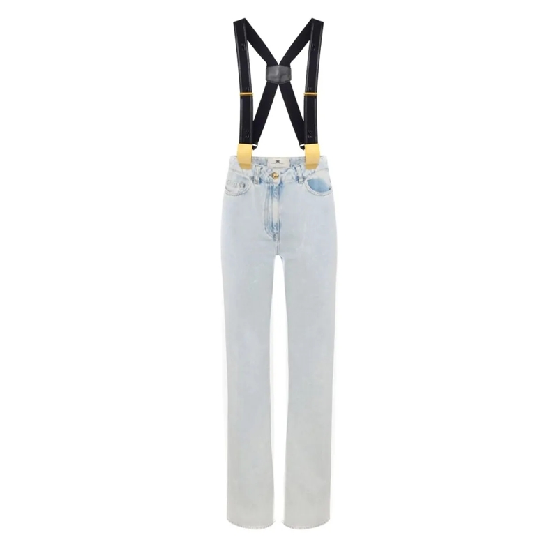 Elisabetta Franchi Jeans High-Waisted Light Wash Jeans With Suspenders White