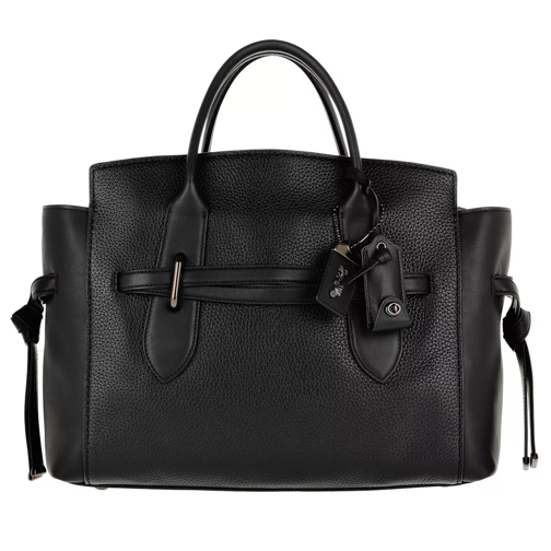 Coach Mixed Leather Shadow Handle Bag Black Rymlig shoppingväska