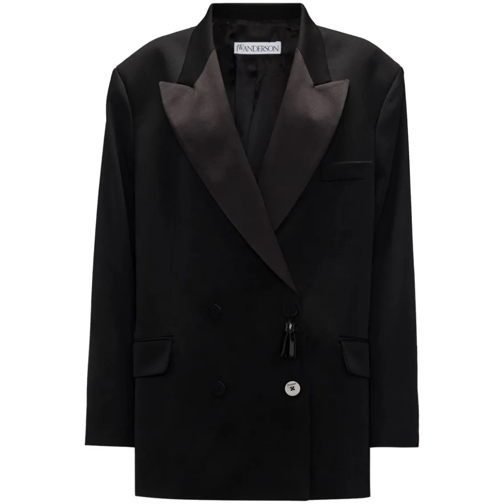 J.W.Anderson Black Double-Breasted Contrasting-Collar Jacket Black Blazer