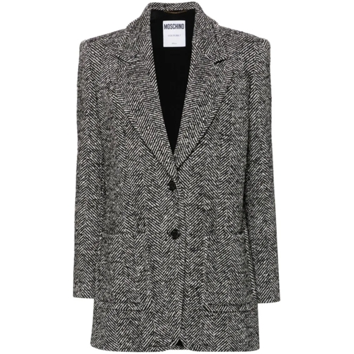 Moschino Blazer Black/White Herringbone Wool Jacket Black