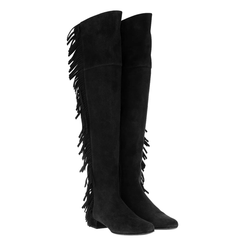 Saint Laurent Over-The-Knee Fringed Boot Suede Black Stiefel